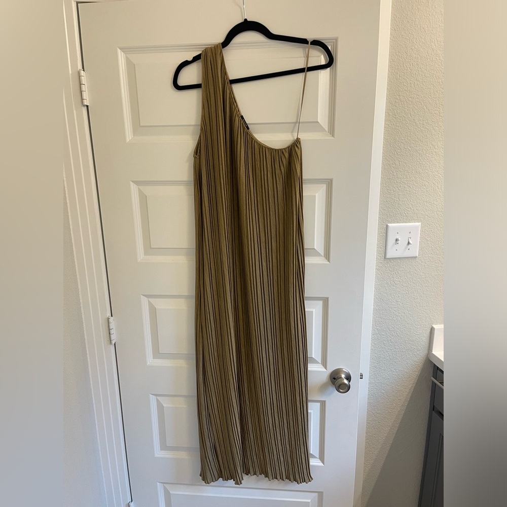Massimo Dutti One Shoulder Tan Dress